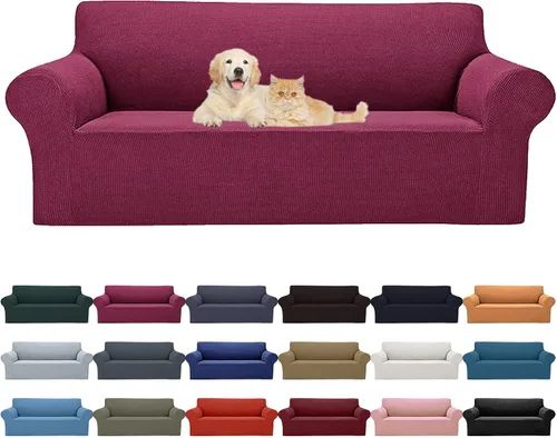 Miniatura 17 de Cupuamon Funda elástica para sofá de 1 plaza, funda protectora de muebles con parte inferior elástica de tela jacquard a cuadros pequeños para Beige