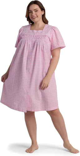 Miniatura 3 de Miss Elaine Bata corta de sirsaca para mujer, cierre frontal y mangas cortas, dos bolsillos delanteros, ropa de dormir y ropa de descanso