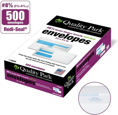 Miniatura 4 de Quality Park Sobres de seguridad #8 5/8, ventana doble, sobres autosellables para facturas/extracciones, 3-5/8 pulgadas x 8-5/8 pulgadas, 24 libras