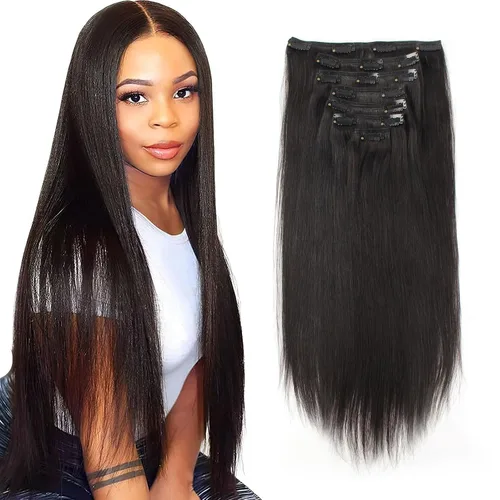 Miniatura 22 de ABH AMAZINGBEAUTY HAIR Extensiones de cabello lacio rizado con clip para mujeres negras, color natural, extensiones de cabello humano virgen