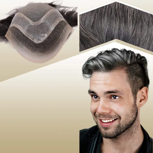 Miniatura 17 de Toupee para hombres, piezas de cabello 100% europeo, sistema de reemplazo de cabello humano virgen de 10 x 8 pulgadas, mono encaje con poliuretano