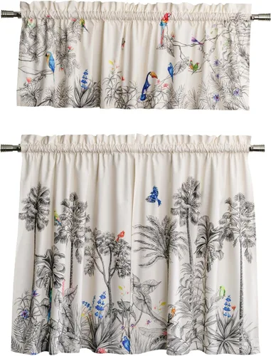 Miniatura 40 de Maison d' Hermine Juego de cortinas de cocina para ventanas, juego de cortinas de cocina 100% algodón, cenefas para el hogar [2 niveles