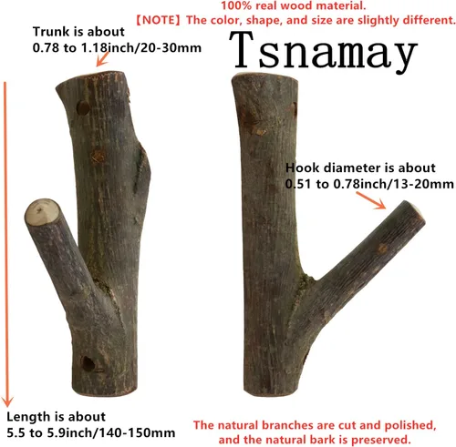 Miniatura 2 de 4 ganchos de pared de madera real con ramas de árbol de granja, rústico decorativo de madera con tronco de corteza de grosor de 0.8 in a 1.2 in