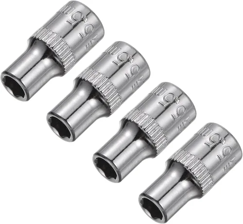 Miniatura 13 de uxcell 4 Pcs 1/4-Inch Drive 0.197 in 6-Point Zócalo poco profundo, métrico, acero con cromado