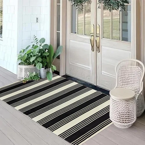 Miniatura 10 de USTIDE Tapete a rayas para puerta delantera 23.6'' x 35'' gris de algodón, alfombra para puerta delantera lavable, tapetes para puerta exterior