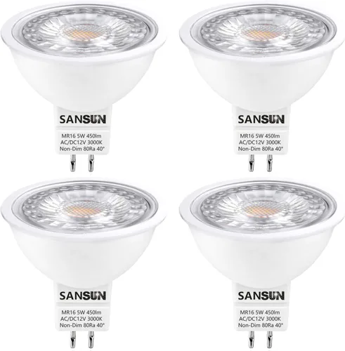 Miniatura 12 de Bombillas LED para Paisajismo MR16 de 5W, Bajo Voltaje 12V Reemplazo de Halógeno de 50W para Reflector de Paisajismo Exterior y Luz de Riel 2700K