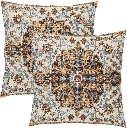 Miniatura 9 de Fundas de almohada boho naranja azul 20x20 pulgadas, juego de 2 fundas de almohada estilo bohemio alfombra vintage étnica para sofá, fundas