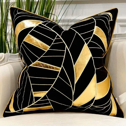 Avigers Funda de cojín de 18 x 18 pulgadas a rayas negras y doradas, funda de almohada decorativa europea de lujo para sofá, sala de estar,