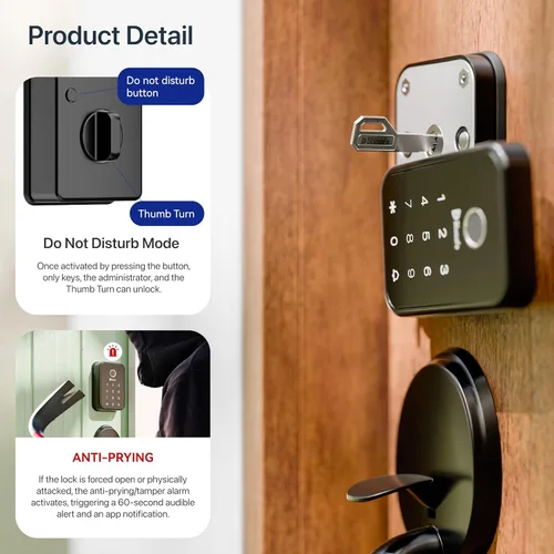 Miniatura 9 de Cerradura inteligente de huella dactilar para puerta delantera, sin llave, cerradura de puerta de entrada, cerradura de puerta de entrada, cerrojo