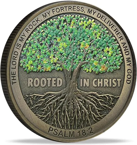 Miniatura 9 de Arraigado en Cristo La Roca del Señor es Mi Roca, Mi Fortaleza, Mi Libertador Moneda de Desafío Cristiana Basada en la Fe Versículo Bíblico Regalo