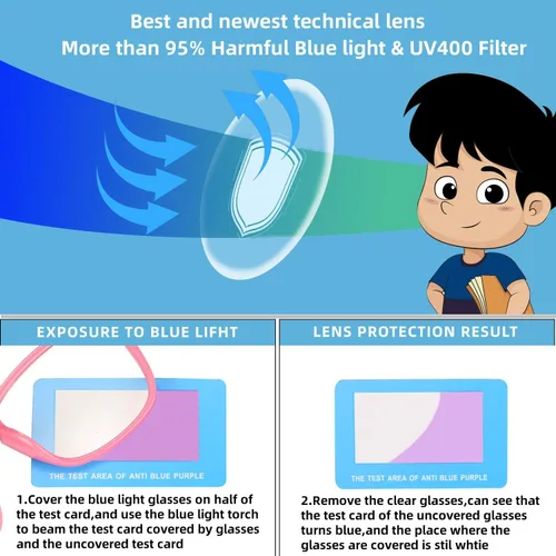 Miniatura 7 de Lentes de bloqueo de luz azul para niños y niñas, TR90, irrompibles, antirreflejos, UV400 de 2 a 18 años * Mezcla de 5 pares-a