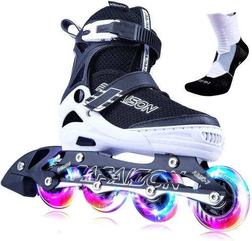 PAPAISON Patines en línea ajustables para niños y adultos con ruedas completamente iluminadas, patines de ruedas para exteriores para niñas y niños,