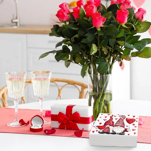 Miniatura 6 de Paquete de 80 servilletas de papel para el día de San Valentín, diseño de gnomo y corazón, servilletas decorativas, para almuerzo, cena, cumpleaños