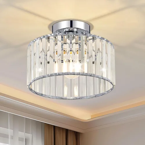 Miniatura 20 de Lámpara de techo semiempotrada de cristal dorado moderna, lámpara de pasillo moderna de montaje semiempotrado, lámpara de techo de metal cercana al