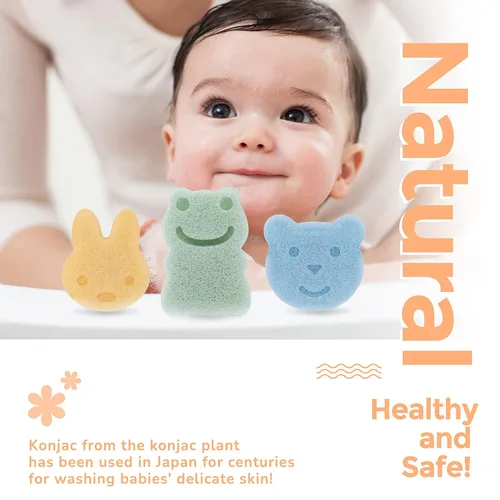 Miniatura 3 de myHomeBody Konjac - Esponja de baño para bebé, formas lindas, natural, para niños, recién nacidos, a base de plantas, 3 piezas, conjunto: conejo