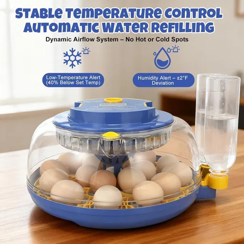 Miniatura 2 de Incubadora de 18 huevos para incubar pollos, codornices, patos y pavos, girador automático de huevos, control de humedad y pantalla digital, incluye