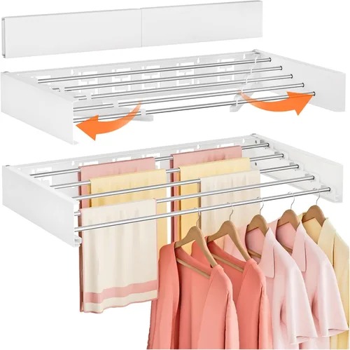 Tendedero plegable para colgar en la pared para interiores, plegable, invisible, ahorro de espacio, toallero retráctil, con plantilla de pared (5