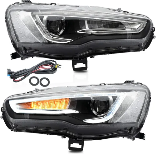 Miniatura 17 de VLAND Conjunto de faros delanteros aptos para Mitsubishi Lancer& EVO X 2008-2020 W/DRL, luz delantera LED con señal de giro secuencial, faro