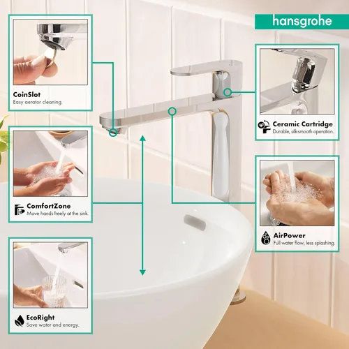 Miniatura 2 de hansgrohe Rebris S 72524001 - Grifo de baño de 1 agujero, fregadero de una sola manija, grifo de lavabo de baño para tocador de 1.2 GPM, cromado