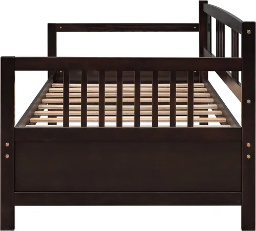 Miniatura 6 de Merax Sofá cama moderno de madera maciza, sofá cama multifuncional,Marco de cama de tamaño individual, espresso