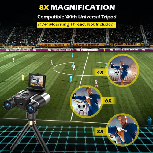 Miniatura 5 de Binoculares de 2 pulgadas con cámara integrada para adultos, zoom óptico 10x, zoom digital 8X, cámara de 40 MP, videos de 2.5 K, prismáticos