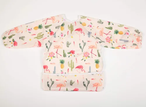 Miniatura 2 de Babero de bebé manga camisa con bolsillo 1-3 años pintura para niñas (Flamingo Cactus)