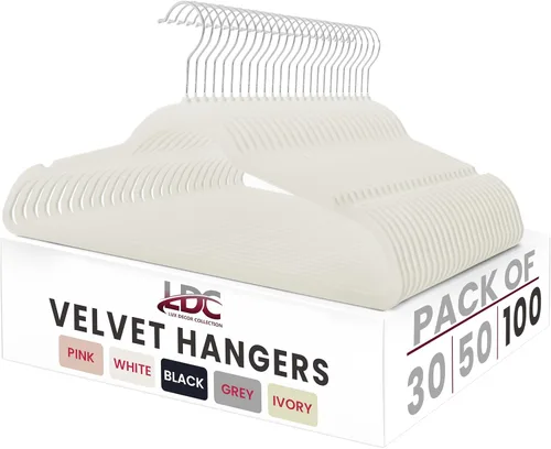 Miniatura 12 de LDC - Perchas de terciopelo blanco, paquete de 30 – Percha de fieltro antideslizante de alta calidad para armario, perchas de fieltro resistentes