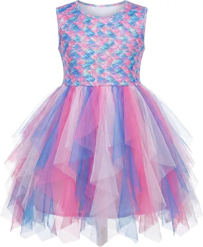 Miniatura 11 de VIKITA Vestido tutú para niñas pequeñas, falda de princesa de tul de sirena, traje de fiesta de cumpleaños de verano para niñas pequeñas de 3 a 8