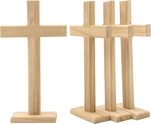 Paquete de 4 cruces de madera sin terminar de 12 pulgadas, cruz de mesa sin pintar para manualidades