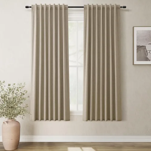 Miniatura 19 de BOODII Cortinas de lino 100% opacas para dormitorio de 102 pulgadas de largo, con aislamiento térmico, oscurecimiento de la habitación, cortinas