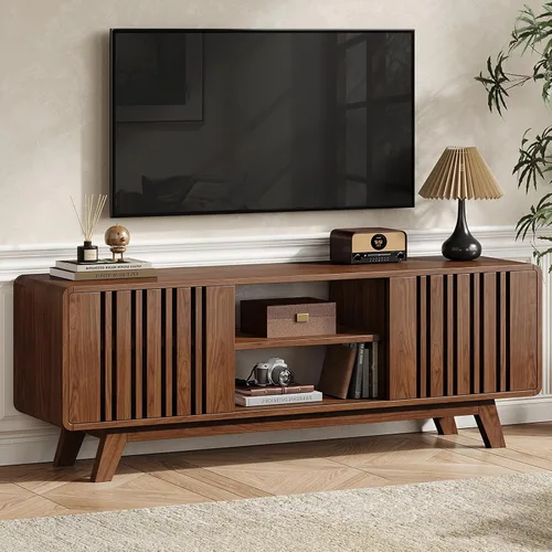 Miniatura 11 de Mid-Century - Soporte de televisión moderno para TV de 55/65/70 pulgadas, soporte de TV de 63 pulgadas con toma de corriente para sala de estar