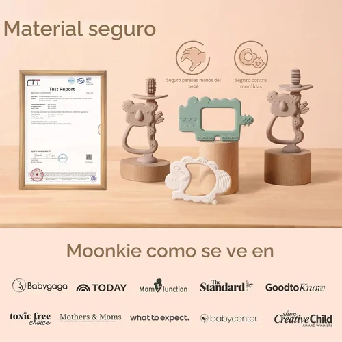 Miniatura 4 de Moonkie Juguete de dentición, mordedores de silicona seguros y fáciles de sostener, sin BPA, cepillo de dientes de bebé de 360° con base de succión