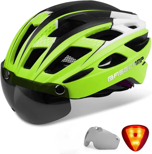 Miniatura 11 de Casco de bicicleta Basecamp con luz trasera y gafas magnéticas desmontables, casco ligero para ciclismo ajustable para hombres y mujeres en montaña