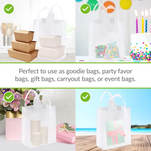 Miniatura 4 de Prime Line Packaging Bolsas de regalo de plástico, bolsas de regalo esmeriladas con asas para pequeñas empresas, regalos de bienvenida, bolsas