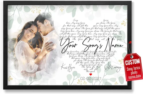 Miniatura 13 de H-DEWALL Póster personalizado de letras de canciones, regalo de boda único para parejas, personaliza con tus propias fotos, nombres y fecha, sin