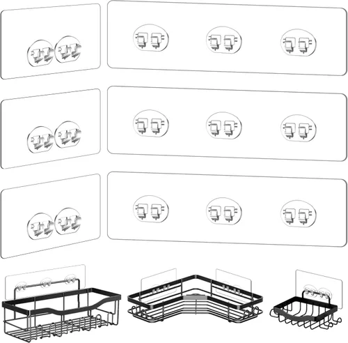 Miniatura 8 de Paquete de 4 adhesivos de repuesto para estante de ducha, ganchos adhesivos transparentes sin perforación con pegatinas, tira de gancho de pared