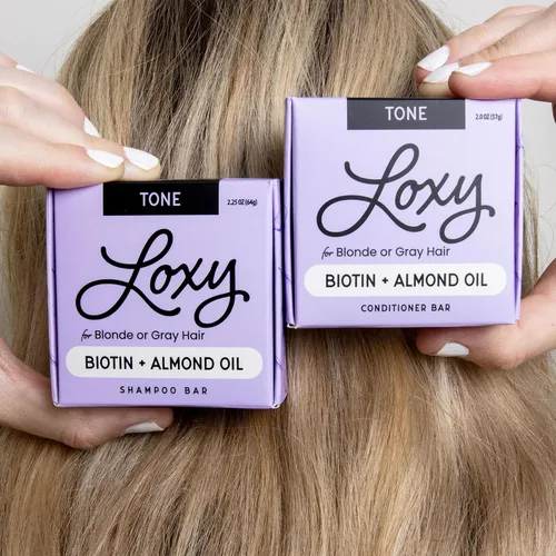 Miniatura 6 de Loxy - Juego de jabón en barra de champú y acondicionador tonificante morado para cabello rubio o gris, biotina y aceite de almendras, vegano
