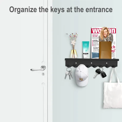 Miniatura 6 de Volnamal Soporte de pared para llaves, ganchos magnéticos para llaves y bandeja organizadora de correo con 8 ganchos, colgador adhesivo para llaves