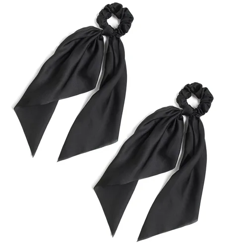 Miniatura 18 de Coleteros para el cabello para mujer, bufanda LFOUVRE Scrunchies, 2 piezas de bufandas anudadas para niñas, bufanda de satén sedoso, banda elástica