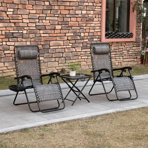 Miniatura 2 de Outsunny Juego de sillas Zero Gravity con mesa auxiliar, silla reclinable plegable con portavasos y almohadas, sillas ajustables para piscina, patio