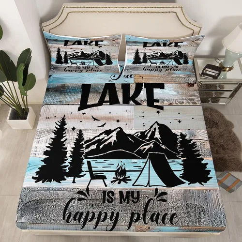 Miniatura 28 de Lake House - Sábana bajera ajustable tamaño individual, sábanas de anclaje náutico para niños, adolescentes, adultos, dormitorio, juego de ropa