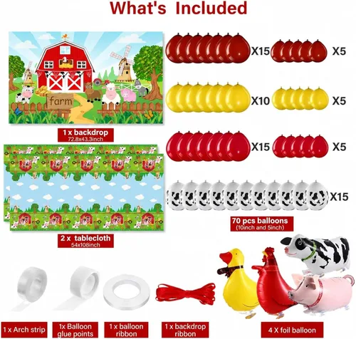 Miniatura 2 de Decoraciones temáticas de animales de granja para fiesta, fondo de granja, banner de animales de granja, decoración de granja, mantel, arco de Rojo
