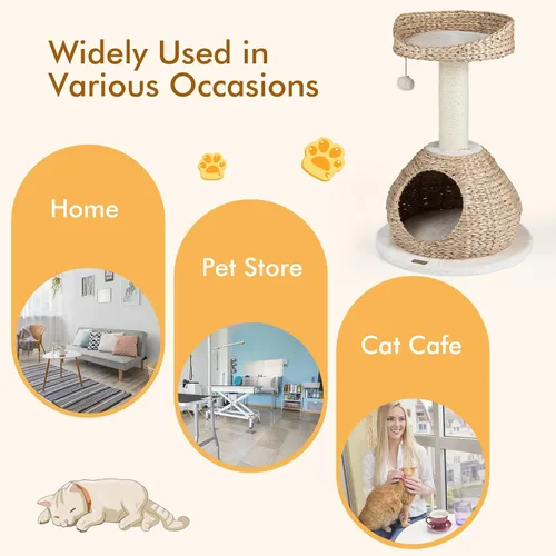 Miniatura 9 de PETSITE Árbol para gatos moderno de 28 pulgadas, poste rascador de sisal de sisal de torre para gatos, hecho a mano y percha superior, bola colgante