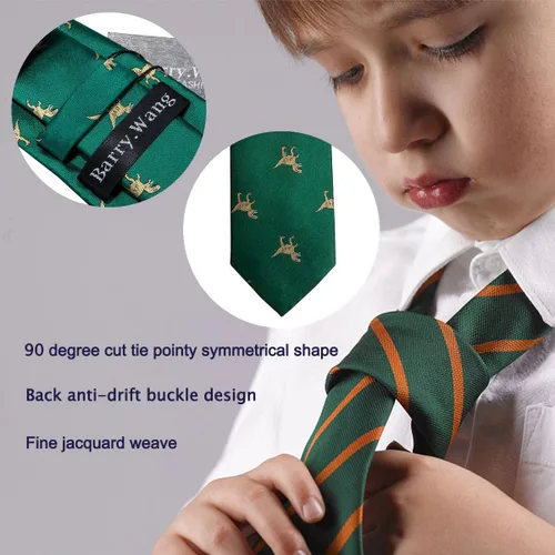Miniatura 96 de Barry.Wang Corbata de niño regular seda tejida rayas sólido lazo bolsillo cuadrado