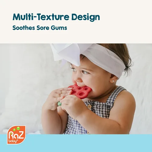 Miniatura 2 de RaZbaby RaZberry Pop - Mordedor de fresa, silicona multitexturizada para desarrollo sensorial y alivio de la dentición, fácil de sostener para manos
