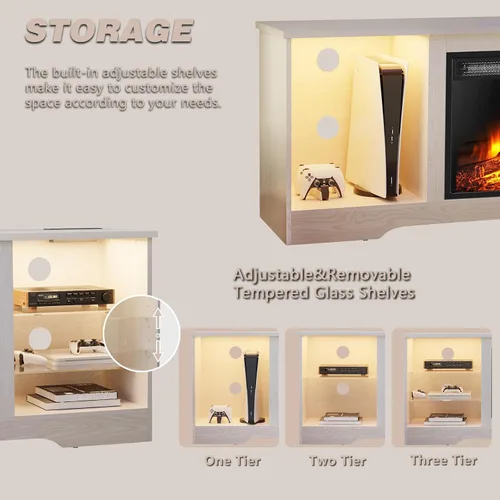 Miniatura 6 de LEMBERI Soporte de TV con Chimenea de 58 Pulgadas para TVs de hasta 65 Pulgadas, Consola con Chimenea Eléctrica de 18'' y Control Remoto, Centro