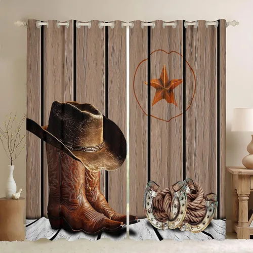 Miniatura 18 de Cortinas de ventana de herradura con estrellas de Texas, cortinas de granero de madera rústicas occidentales, 38 pulgadas de ancho x 45 pulgadas