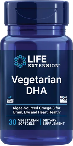 Life Extension DHA vegetariano, Omega-3 de algas para la cognición, estado de ánimo y salud ocular, sin gluten, sin OMG, vegano, 30 cápsulas blandas