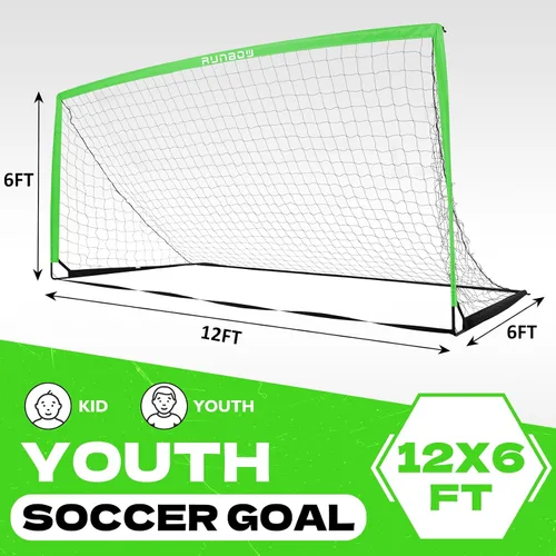Miniatura 6 de Portería de fútbol infantil de 11 x 5.5 pies, 9 x 5 pies, 6 x 4 pies, con bolsa de transporte, red de fútbol plegable portátil para entrenamiento