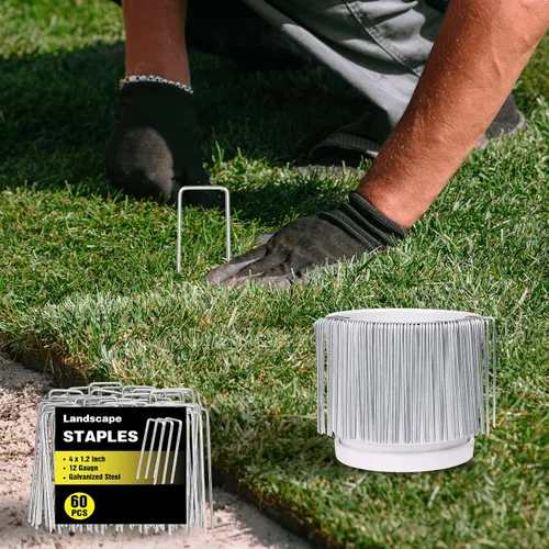 Miniatura 3 de HongWay Paquete de 60 Grapas de Paisaje de 4 Pulgadas, Grapas de Jardín de Calibre 12 Galvanizadas Estacas de Suelo Grapas de Césped y Patio SOD